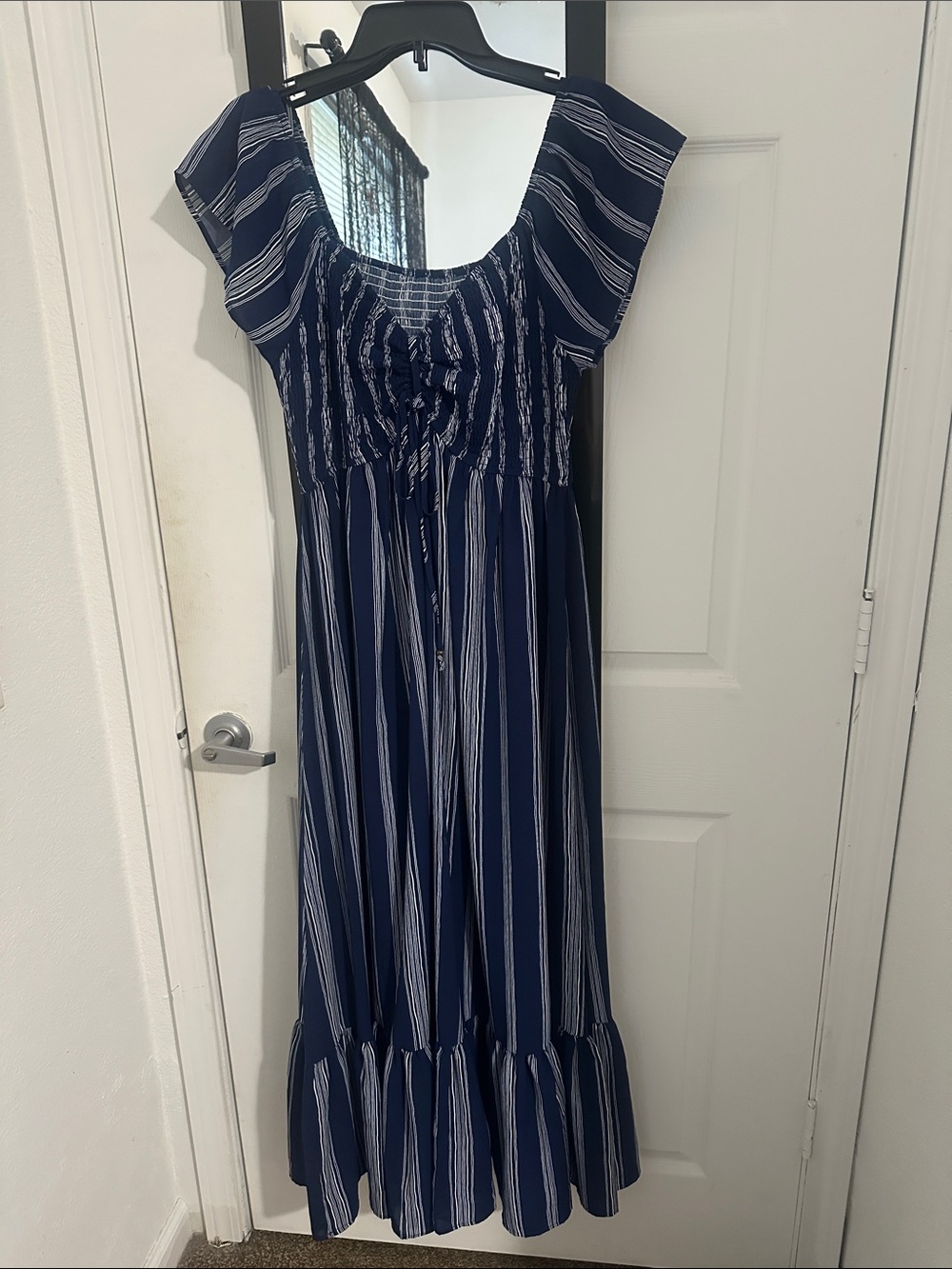 Cupshe Navy and White Striped Maxi Dress with Tie Front